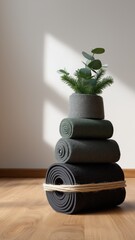 Creative minimal tree silhouette formed from rolled yoga mats