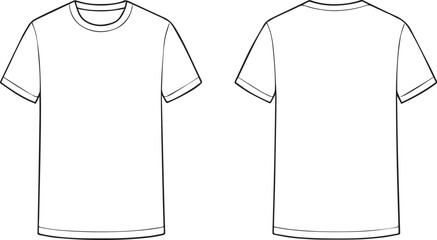 White T-Shirt Template: Front and Back Views, Clean Minimalist Design, Apparel Mockup,  Clothing Illustration,  Vector Graphic.
