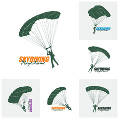 Set of Skydiving logo design vector. Silhouette Skydiving Player Template Illustration
