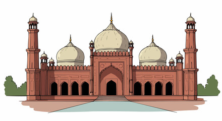 Badshahi Mosque Sketch Vector in Folk Pakistani Colors