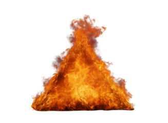 A triangular shape on fire, isolated on a transparent background in PNG format.