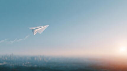 Naklejka premium White paper airplane is flying in the sky