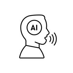 AI head with voice, ai sound, recognition speech line icon. Artificial intelligence digital speak technology, talking bot. Vector outline illustration