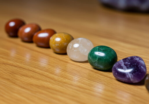 Seven Chakra Healing Stones Set - Seven tumbled stones representing the seven chakras: root, sacral, solar plexus, heart, throat, third eye, and crown.