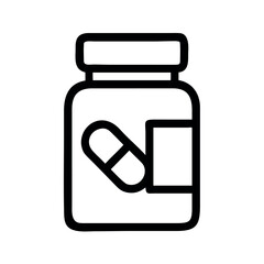 Black outline of a pill bottle with a capsule medicine health