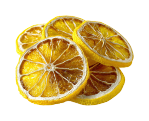 Dried lemon slices kitchen food bright top view isolated on transparent background, png