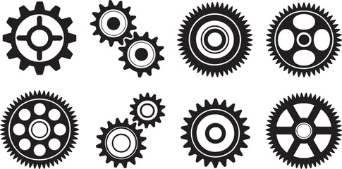 Industrial Gear and Cogwheel Silhouette Collection for Mechanical and Engineering Designs