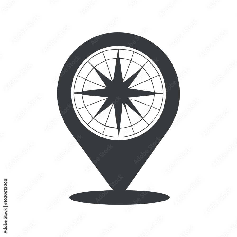 Poster compass rose location pin icon vector illustration for navigation and mapping applications and inter