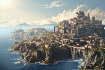 Obraz premium Ancient coastal cityscape illustration