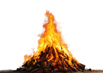 Bonfire celebration gathering firewood stack nighttime vibrant flames isolated on transparent background, png