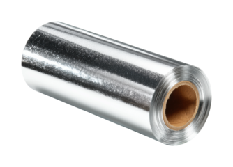 Aluminum foil rolls manufacturing process for industrial materials isolated on transparent background, png