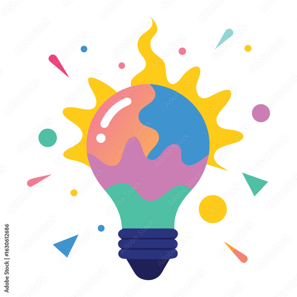 Aufkleber vector art of colorful lightbulb with abstract shapes and flame isolated on white background