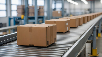 Brown cardboard boxes stacked on pallets in a warehouse, ready for packing and shipping. Efficient logistics ensure secure transport and timely delivery to customers worldwide.