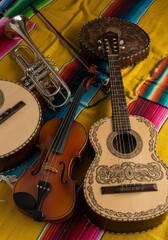 Naklejka premium Vibrant Strings and Brass: A Mariachi Ensemble - A vibrant showcasing the rich heritage of Mariachi music.
