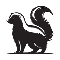 Stylized black skunk silhouette with white stripes on a white background