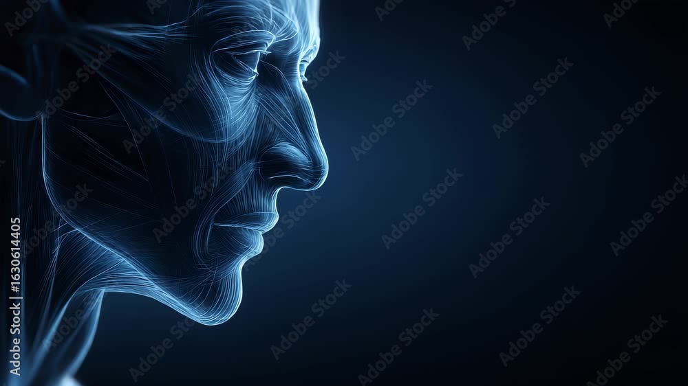 Poster technological portrait side face lines scan perspective