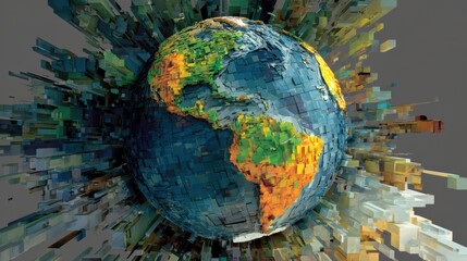 digital earth block explosion