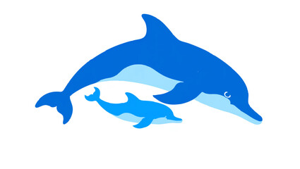 Obraz premium Dolphin with Baby Dolphin Blue Illustration
