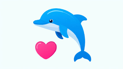 Fototapeta premium Blue Dolphin Jumping with Pink Heart