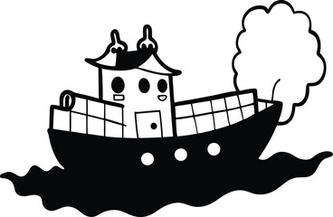 Obraz premium Cargo Ship Side View Vector Design