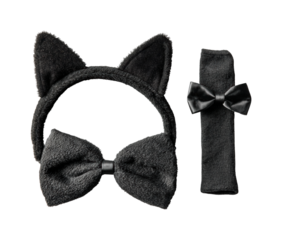 Playful cat ear headband and bow set costume accessories isolated on transparent background, png