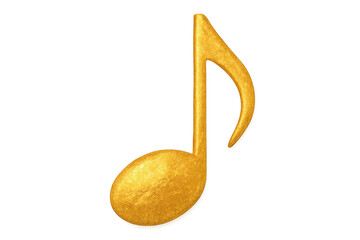 Shimmering golden eighth note representing music, melody, and rhythm, set against a clear background, ideal for music-themed designs