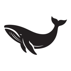 Majestic humpback whale breaching in a minimalist black silhouette against a white background ocean life