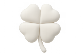 3d-rendered white four-leaf clover symbolizing luck, fortune, floating against transparent background, celebrating irish heritage
