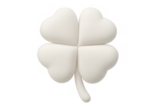 3d-rendered white four-leaf clover symbolizing luck, fortune, floating against transparent background, celebrating irish heritage