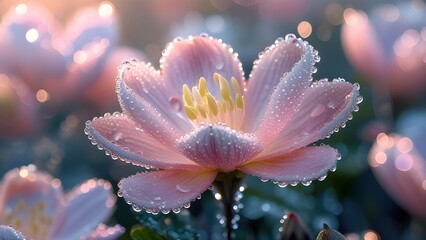 "Dreamlike Close-up of Dewy Petals in Soft Morning Light"
