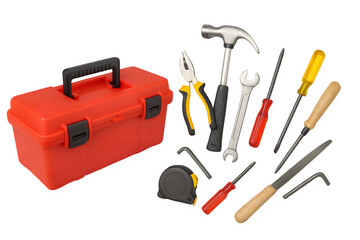 Open Toolbox with Scattered Hand Tools Isolated on Transparent Background PNG

