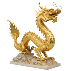 Fototapeta premium Gold dragon statue on transparent background isolated on transparent background 