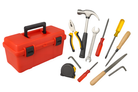 Open Toolbox with Scattered Hand Tools Isolated on Transparent Background PNG


