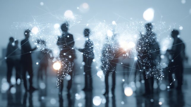 Business professionals collaborating with digital devices, representing global connectivity, online finance, and big data investment concepts