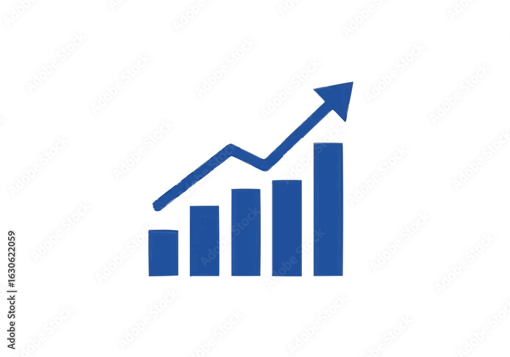Poster a business analytics icon showing a bar chart with an ascending arrow symbolizing progress, profit, 