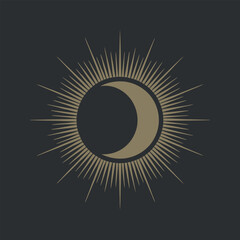 Crescent Moon Symbol with Geometric Rays A Representation of Lunar Energy and Mystical Influence in Art