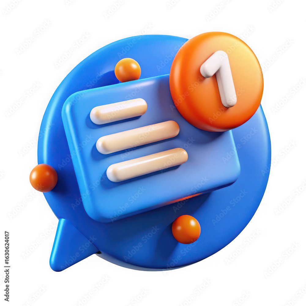 Poster 3d illustration of a vibrant 3d rendering of a notification bubble with a clear number one indicatin