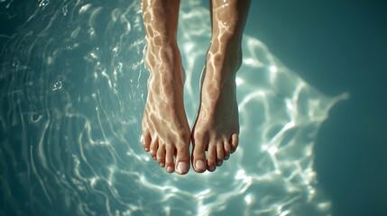 Bare Feet in Clean Pool Water – Daylight Relaxing Wellness Concept
