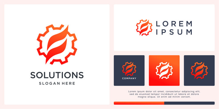 fire solution logo design with gear