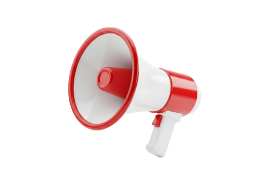 3D Red and White Megaphone Isolated on Transparent Background

