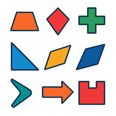 Geometric Icon Set. Flat vector icons of irregular geometric figures: trapezoid, kite shape, cross shape, wedge, parallelogram,