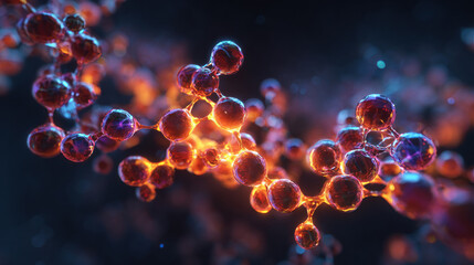 Glowing insulin molecule structure amidst cells, biochemical visualization