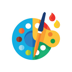 Art of colorful paint palette with brush isolated on white background for art projects