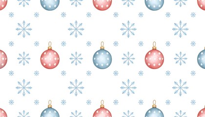 Festive Christmas pattern with ornaments and snowflakes