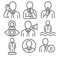 Quiet Leadership Icons. Line style icons of quiet leadership and presence: leader with listening ear, calm thinker pose, presence