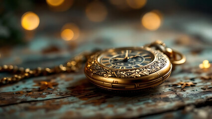 Pocket Watch with Chain. Vintage Pocket Watch. Antique Watch Close-Up