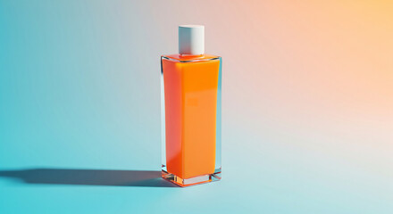 Elegant glass bottle showcasing vibrant orange liquid, perfect for modern cosmetic or beverage branding