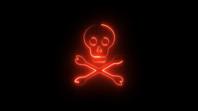 Neon toxic danger sign animation, hazardous materials alert, glowing warning symbol, transparent background, alpha channel caution icon