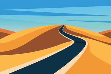 Curvy Highway in Desert Dunes Vector Art