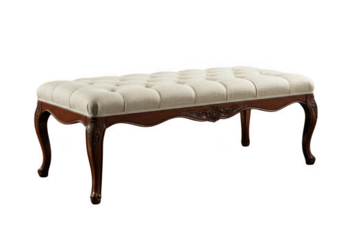 Tufted bench with wood frame isolated on transparent background